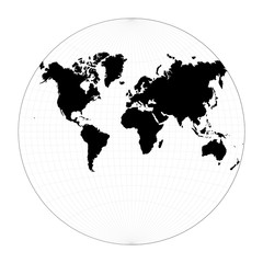 Vector world map. Van der Grinten projection. Plan world geographical map with graticlue lines. Vector illustration.