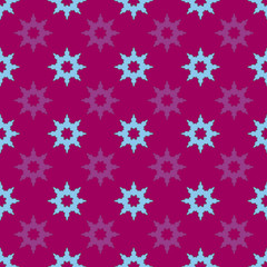 Festive Snowflakes- Garden Tea Party seamless repeat pattern. Festive snowflakes flower shapes pattern background. Surface pattern design in maroon, blue and purple. Perfect for Fabric, Scrapbook,gift
