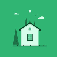 simple single hose with trees beckgrond  - vector illustration