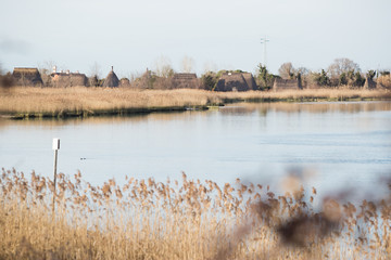 caorle, italy, 02/16/2020 , View of Caorle's lagoon, a famous touristic spot in the adriatic sea...