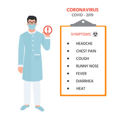 Doctor in a mask. COVID - 2019. Concept of coronavirus quarantine. Illustration can use for landing page, web, mobile, app, banner, poster, flyer, Background
