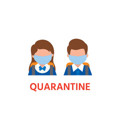 Schoolboy and schoolgirl icon in a mask. COVID - 2019. Concept of  quarantine in school. Illustration can use for landing page, web, mobile app, banner, poster, flyer, background