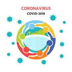 Save the earth. Planet  in a mask. COVID - 2019. Concept of coronavirus quarantine. Illustration can use for landing page, web, mobile, app, banner, poster, flyer