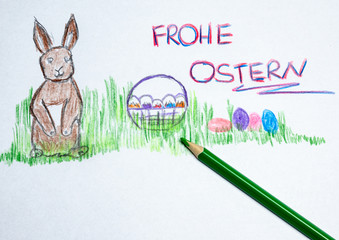 Frohe Ostern gemalt auf einem Blatt Papier