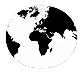 Vector world map. Modified stereographic projection for Europe and Africa. Plan world geographical map with graticlue lines. Vector illustration.