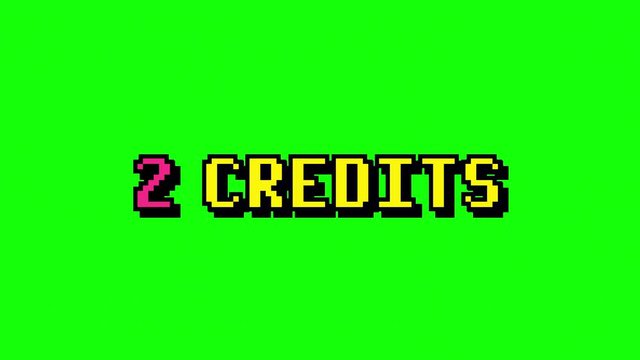 A cute, colorful 8-bit style screen: credits going from zero to one to two, ready, go. Green background.