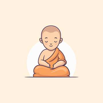 Young buddhist monk meditating vector cartoon illustration Stock Vector |  Adobe Stock