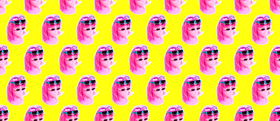 Seamless pattern. Mannequin in stylish sunglasses. Use for t-shirt, greeting cards, wrapping paper, posters, fabric print.
