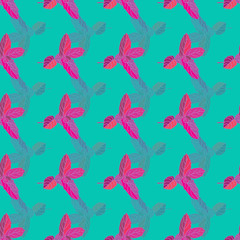 Fototapeta na wymiar Modern Mint -Wild Leaves Seamless Repeat Pattern. Colourful mint leaves pattern background in pink,purple and mint green. Surface pattern design. Perfect for Fabric, Scrapbook,wallpaper