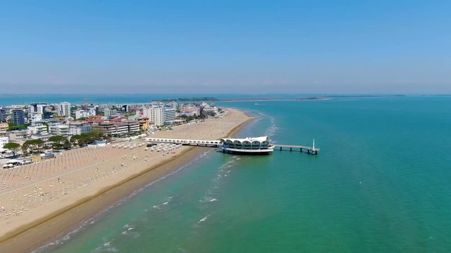 Aerial view of Lignano Sabbiadoro coastline, one of the main summer resorts in north-eastern Italy
