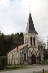 Traditional christian church clock tower