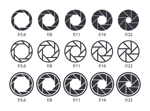 Set of aperture icons. Camera value lens diaphragm and shutter icons.