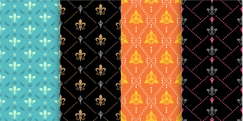 Background Patterns, Set.  Background Image in Retro Style. Seamless Pattern, Wallpaper Texture. Vector Image