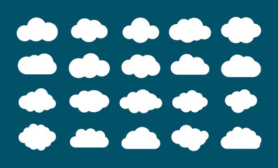 Flat icons cloud. Different clouds on the dark background. Vector illustration