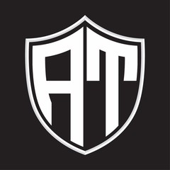 AT Logo monogram with shield shape isolated on outline design template