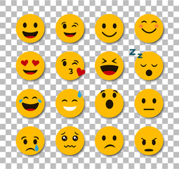 Set of emoji on the transparent background. Emoticon icon.