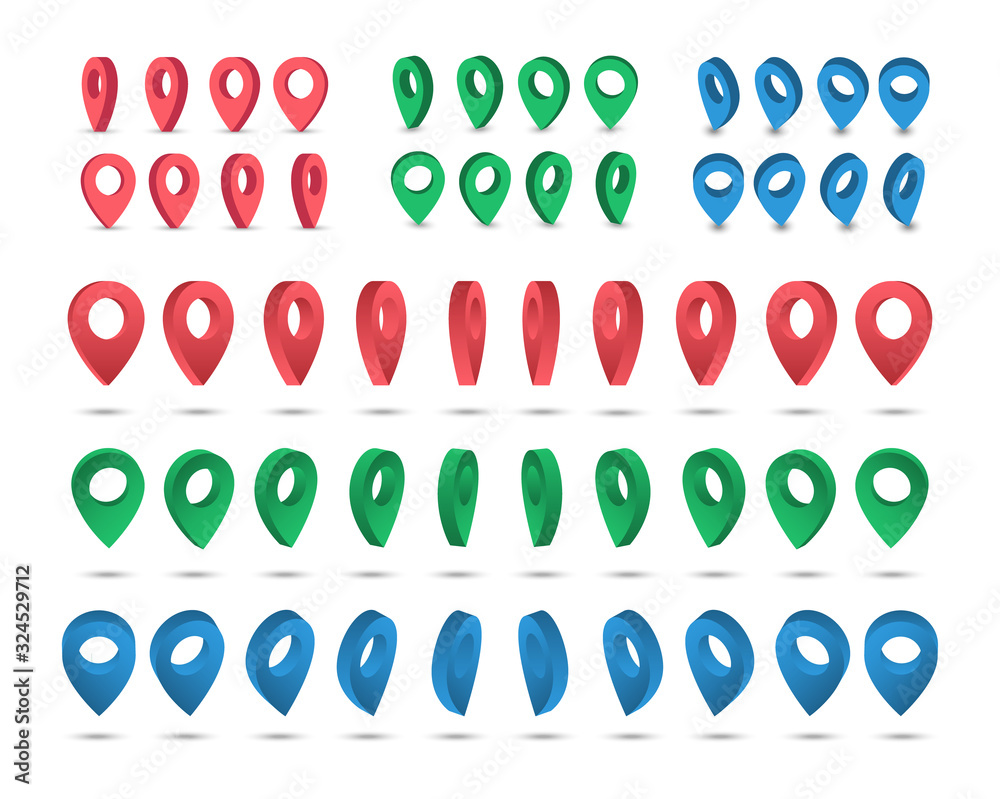 Poster big set 3d colored navigation pointers. vector isometric markers.