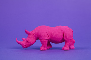 pink pop plastic rhinoceros purple background