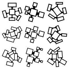 A set of nine illustrations of various frames made of geometric shapes. A set of squares and rectangles.