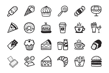 Hand Drawn: Candy sweetmeat caramel  icon Set. Doodle cartoon cute Icons. Black and white line.