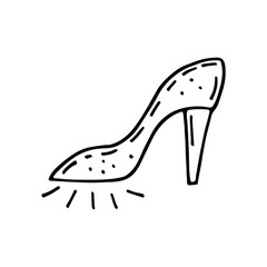 High heeled shoes, footwear doodle hand drawn vector illustration, sticker, icon, design element. Black monochrome design. Isolated on white background. Easy to change color. Feminism symbol.