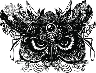 Wild owl. Graphic hand drawn illustration