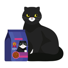 cute cat black with food in bag isolated icon vector illustration design