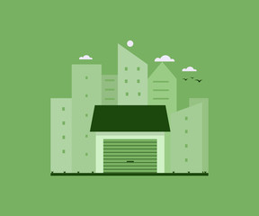 shop house with urban city beckground - vector illustration