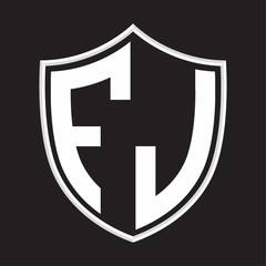 FJ Logo monogram with shield shape isolated on outline design template