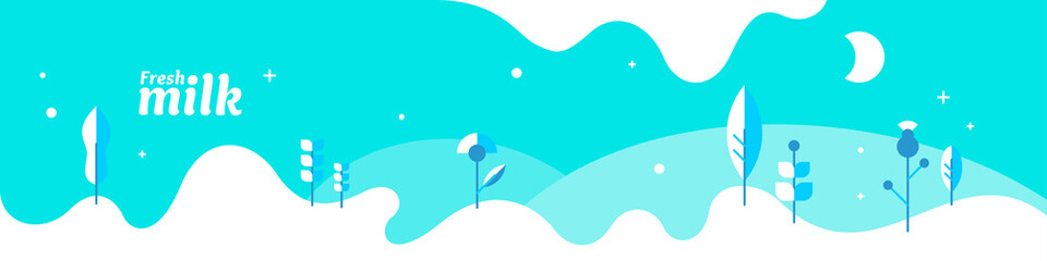 Naklejka premium Modern poster fresh milk with splashes on a light blue background. Vector illustration