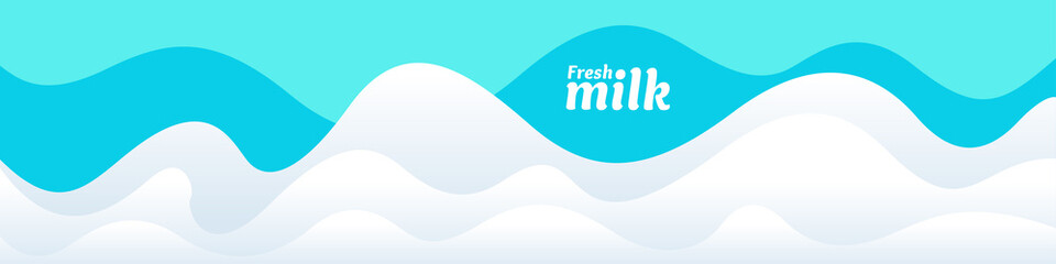 Modern poster fresh milk with splashes on a light blue background. Vector illustration