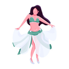 Belly dancer flat color vector faceless character. Exotic bellydance female performer in traditional oriental costume isolated cartoon illustration for web graphic design and animation