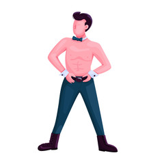 Male strip dancer flat color vector faceless character. Alluring dance attractive performer. Man with naked torso isolated cartoon illustration for web graphic design and animation