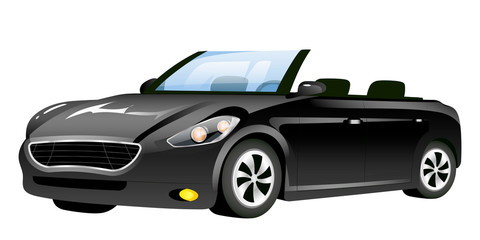 Black cabriolet cartoon vector illustration. Stylish new car flat color object. Elegant personal vehicle isolated on white background. Stylish transport, elegant automobile without roof