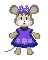 cute mouse in a blue dress isolated on a white background. color drawing of a hand. children's poster. print, sticker. a toy.