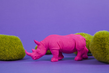 moss rock purple background and pink pop plastic