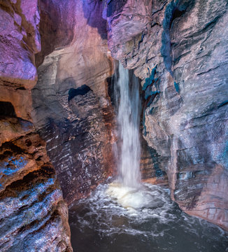 large panoramic view of Varone Falls (Cascate del Varone) - waterfalls located in the town of Tenno, next to Riva del Garda. Italy