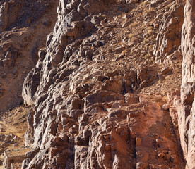 Egypt. Mount Sinai in the morning in the bright sun. (Mount Horeb, Gabal Musa, Moses Mount). Pilgrimage place and famous touristic destination.