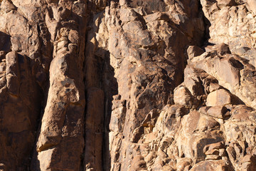 Egypt. Mount Sinai in the morning in the bright sun. (Mount Horeb, Gabal Musa, Moses Mount). Pilgrimage place and famous touristic destination.