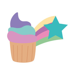 cute cupcake with shooting star vector illustration design