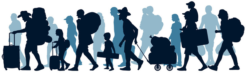 Moving people. Crowd human emigration. Silhouette vector illustration