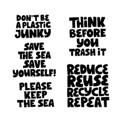 Hand drawn vector letterings set. Zero waste campaign slogan