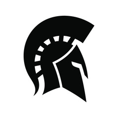 Black spartan helmet on a white background.