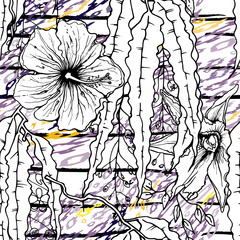 Modern Stripes Jungle Motif. Black White