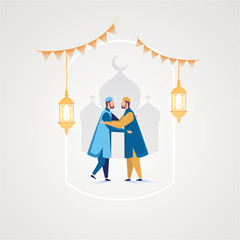 Islamic people shake hands and hug each other