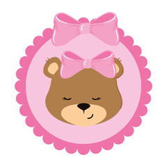face of cute teddy bear female in lace frame vector illustration design