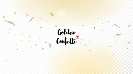 Obraz premium Modern New Year Confetti Realistic Falling Golden Tinsel. Cool Elegant Christmas, New Year, Birthday Party Holiday Banner. Horizontal Magic Particles Background. New Year Confetti Golden Tinsel