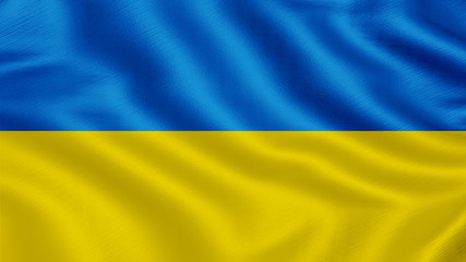 Flag of Ukraine. Realistic waving flag 3D render illustration with highly detailed fabric texture.