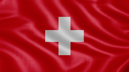 Flag of Switzerland. Realistic waving flag 3D render illustration with highly detailed fabric texture.