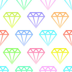 Simple gem stones in pastel colors on white, wire framed diamond crystals collection seamless pattern, vector